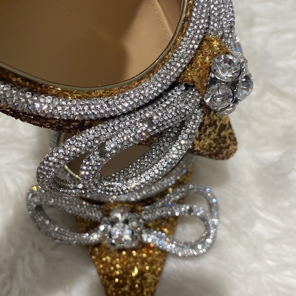 New Mach & Mach Double Bow Crystal embellished‎ glitter pump size 38.5EU - Picture 14 of 15